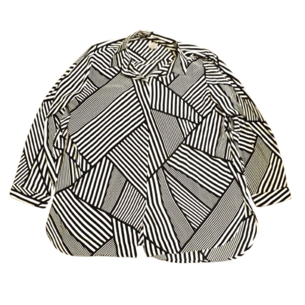 Chico's abstract striped polyester button-down blouse oversized goth gothic 80s